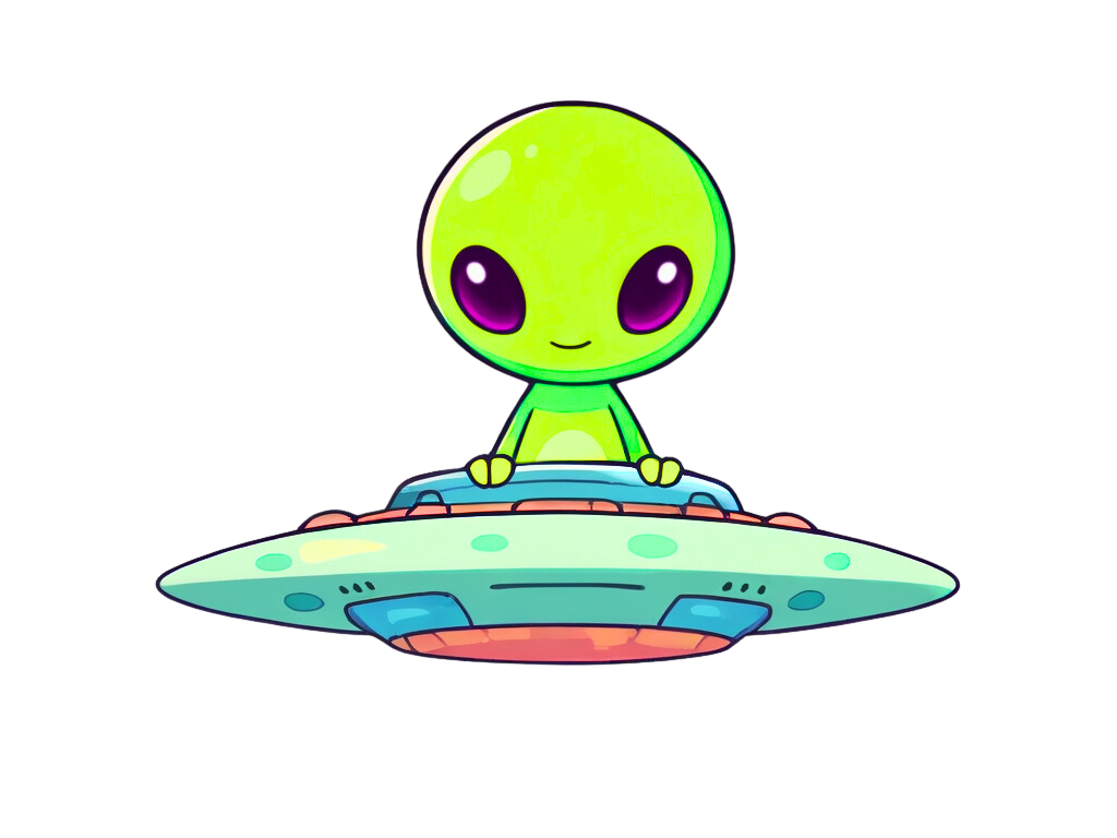 Spud the alien on a UFO